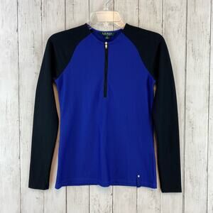 Lauren Ralph Lauren Blue/Black Colorblock 1/2 Zip Mesh Long Sleeve Shirt Size XS
